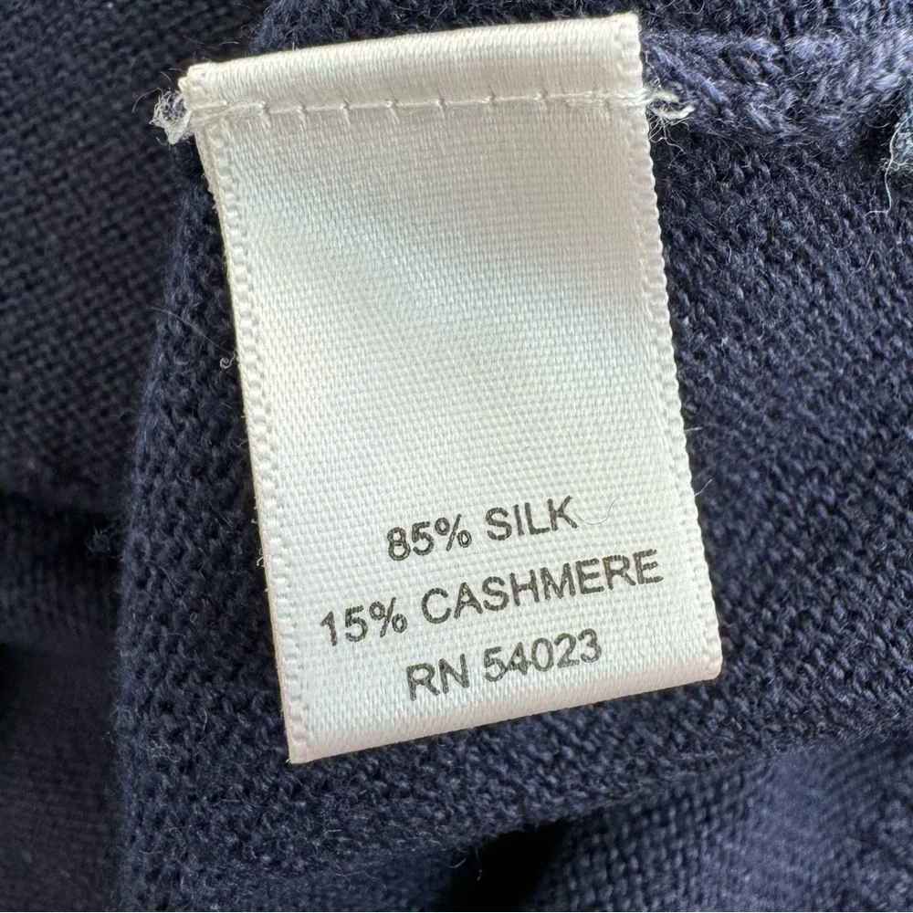 Banana Republic V-Neck Silk Cashmere Blend Argyle Sweater Navy Blue Size Small